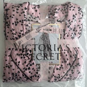Victoria’s Secret Heart Print Flannel Pajama Set, Sz XL Regular